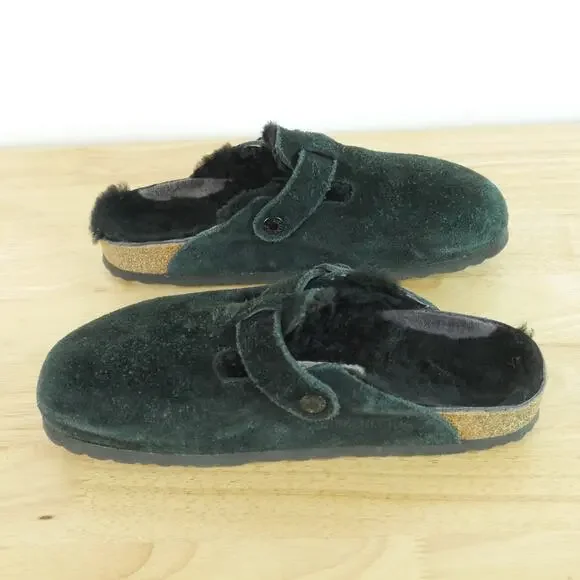 Birkenstock Boston Shearling 38 7 7.5 Black Suede Clogs Slip On Mules Cozy Shoes - Picture 9 of 10